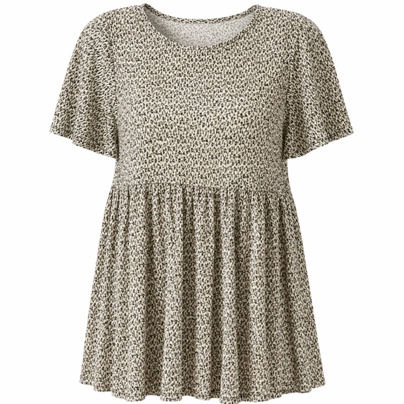 BY TOGETHER Cream & Black Floral Babydoll Peplum Top | Flowy Boho Blouse | Small - Picture 2 of 11